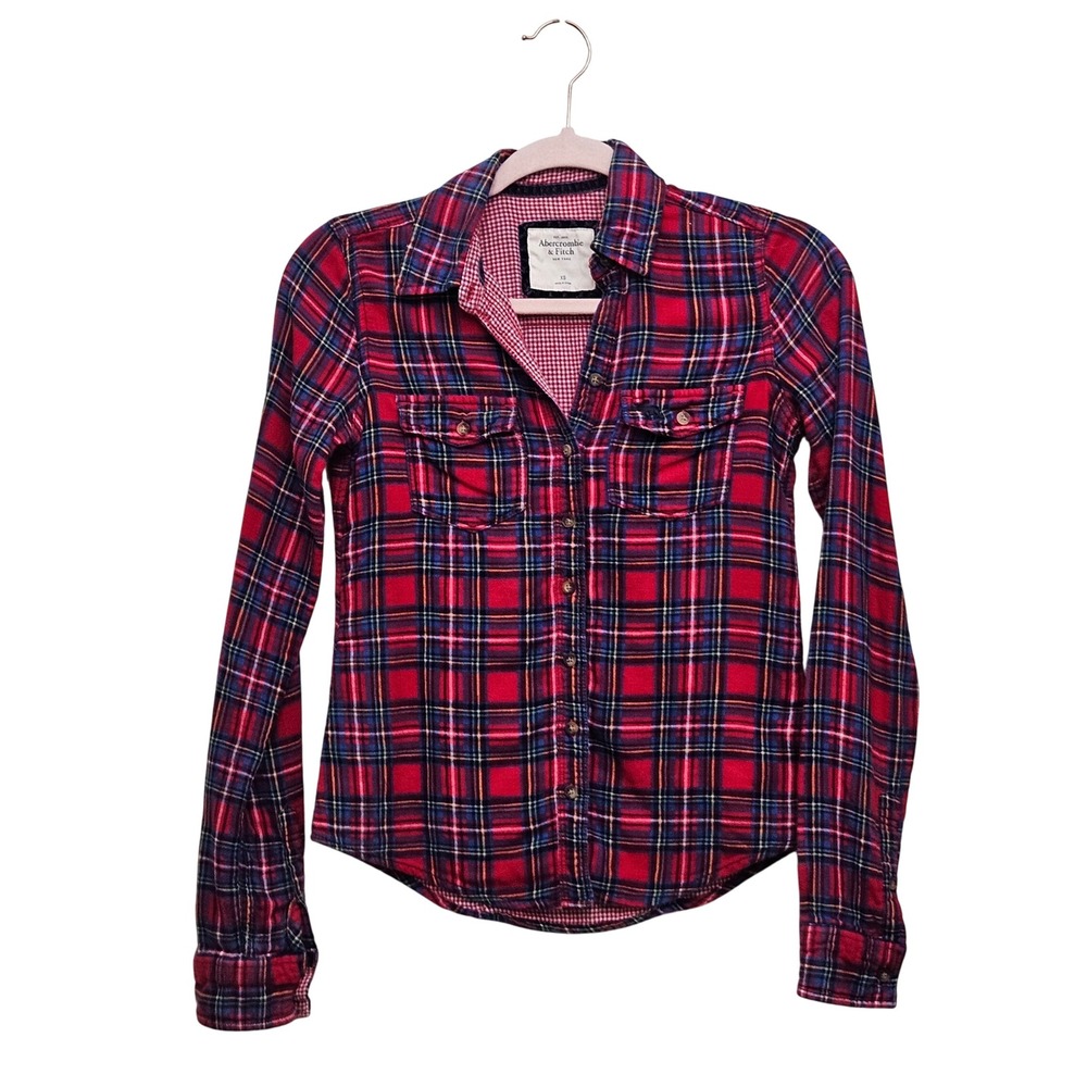 Abercrombie & Fitch Button Down Women XS Red Plaid Flannel Aesthetic Long Sleeve